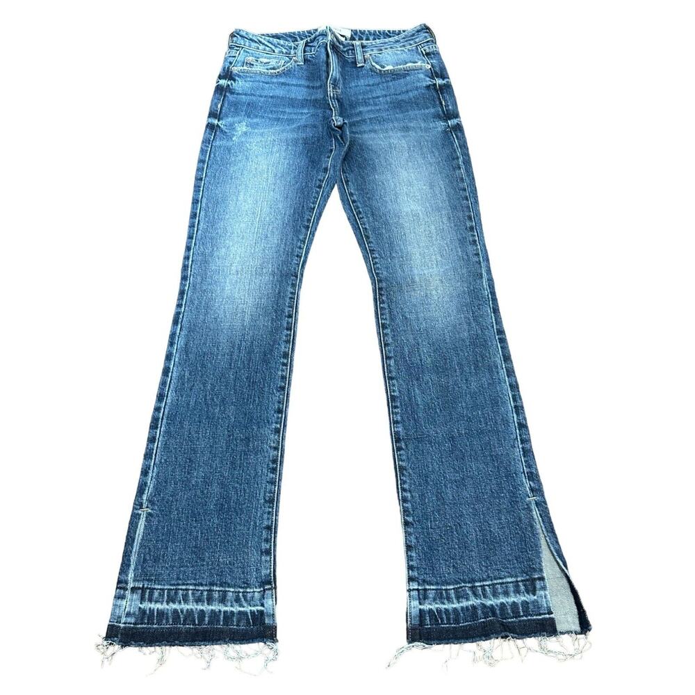 PISTOLA Jeans Womens Sz 27 Blue Denim Mid Rise Straight Leg Side Split Raw Hem